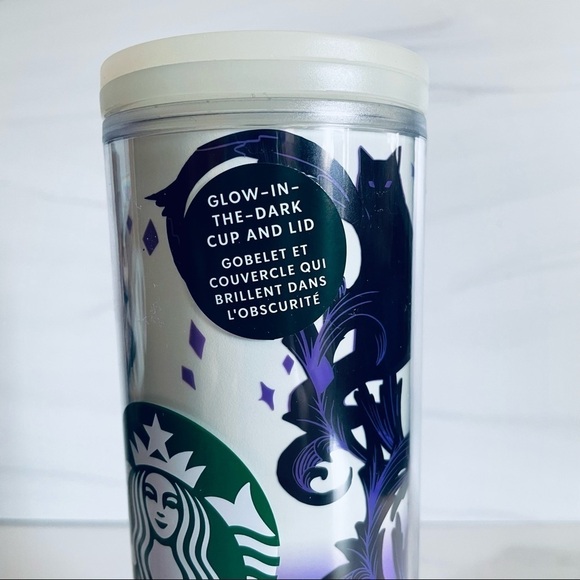 Starbucks 2021 Halloween Glow In The Dark Travel Tumbler 16 oz- Cat and Spider - Picture 2 of 5